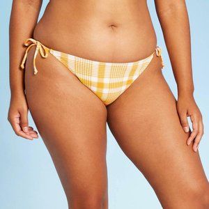 NWT Xhilaration Women's Plaid Textured String Bikini Bottom XL Yellow / White